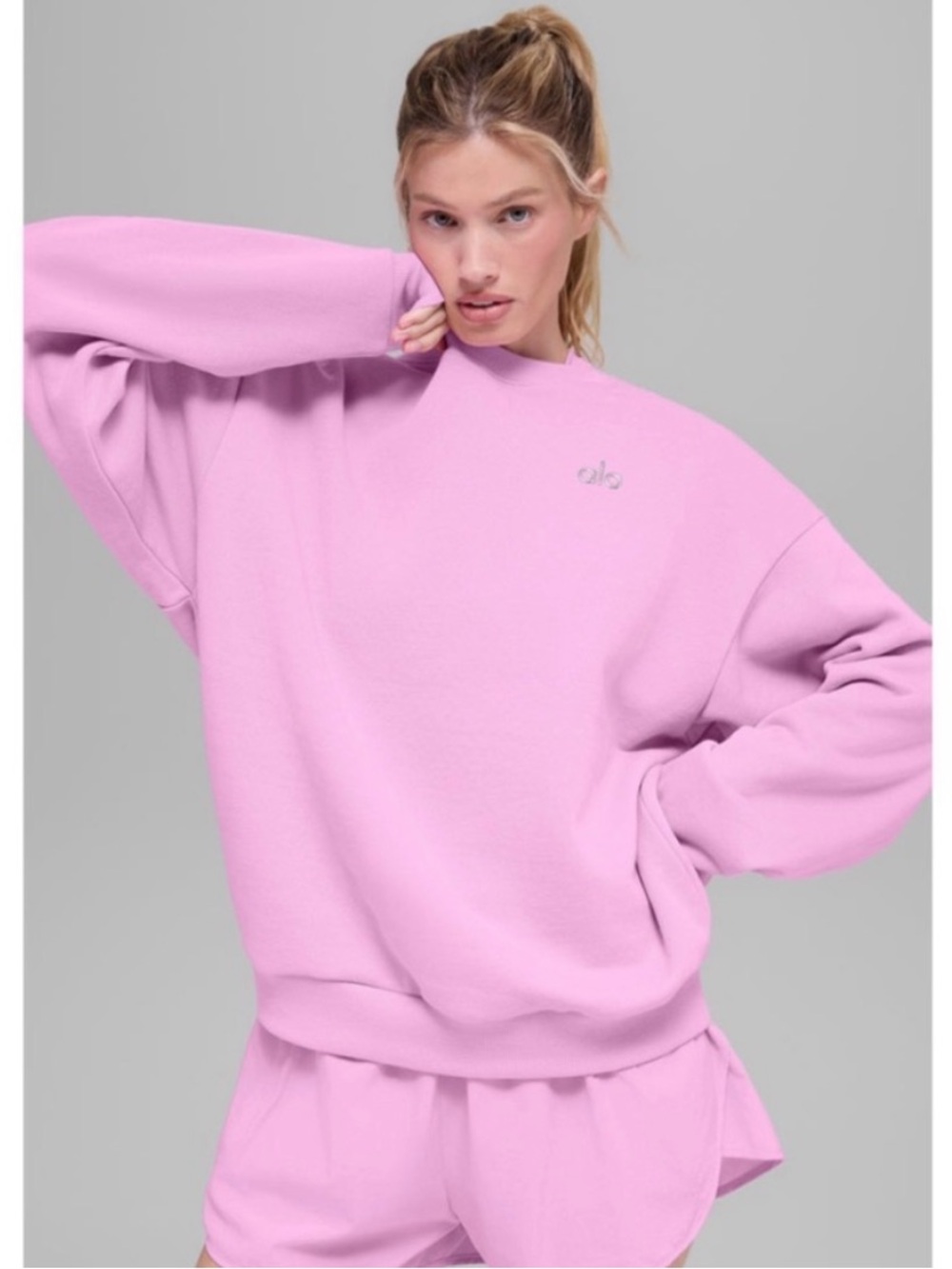 ALO Yoga Accolade Crewneck Sweatshirt Candy Heart Pink - XS
